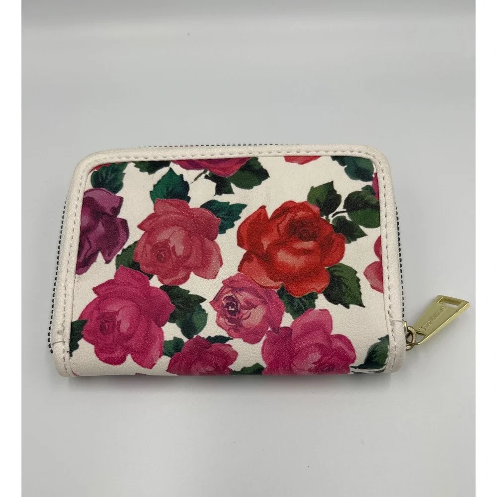 Juicy Couture Floral Rose‎ Bifold Wallet Cream Red Pink Gold Heart Lock Charm
